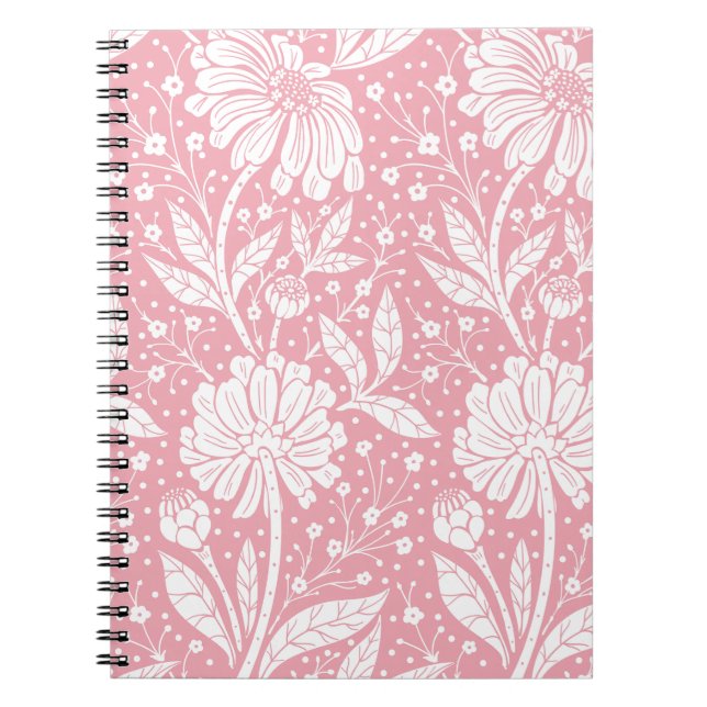 Cuaderno Impresión floral blanca rosa (Frente)