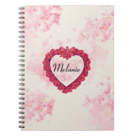 Cuaderno Impresión floral de acuarela con un corazón rojo