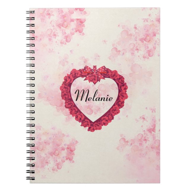 Cuaderno Impresión floral de acuarela con un corazón rojo (Frente)