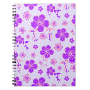 Cuaderno Impresión floral de bonito morado y rosa en lavand