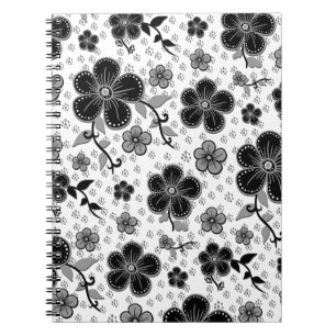 Cuaderno Impresión floral en blanco y negro