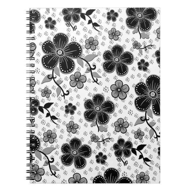 Cuaderno Impresión floral en blanco y negro (Frente)