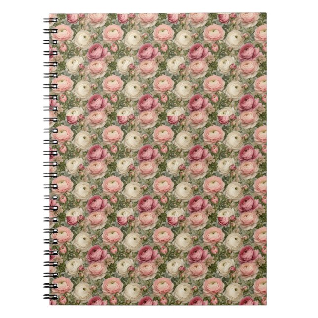 Cuaderno Impresión floral sofisticada de ranúnculo (Frente)