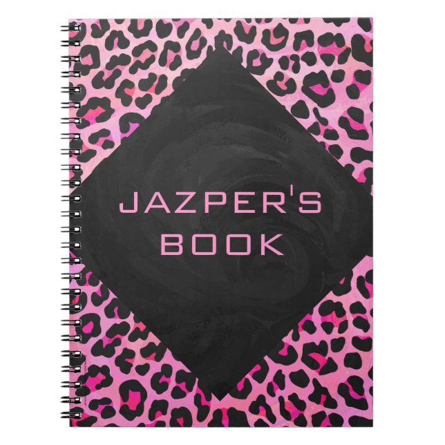 Cuaderno Impresión monográfica de leopardo negro y rosa cal (Frente)