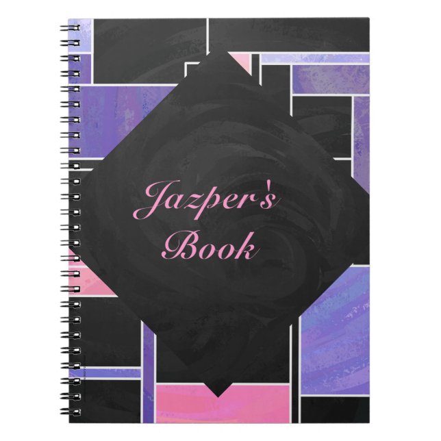 Cuaderno Impresión negra mondriana morada rosada (Frente)