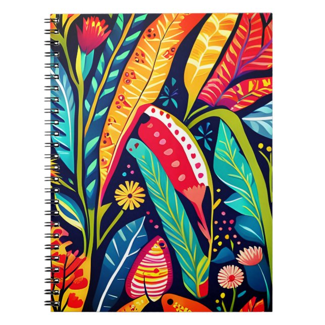 Cuaderno Impresión otomí colorida, arte floral (Frente)