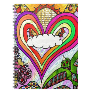 Cuaderno Impresión psicodélica de arte cardíaco arcoiris