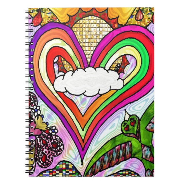 Cuaderno Impresión psicodélica de arte cardíaco arcoiris (Frente)
