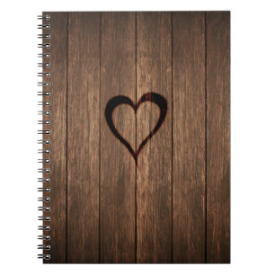 Cuaderno Impresión quemada madera rústica del corazón