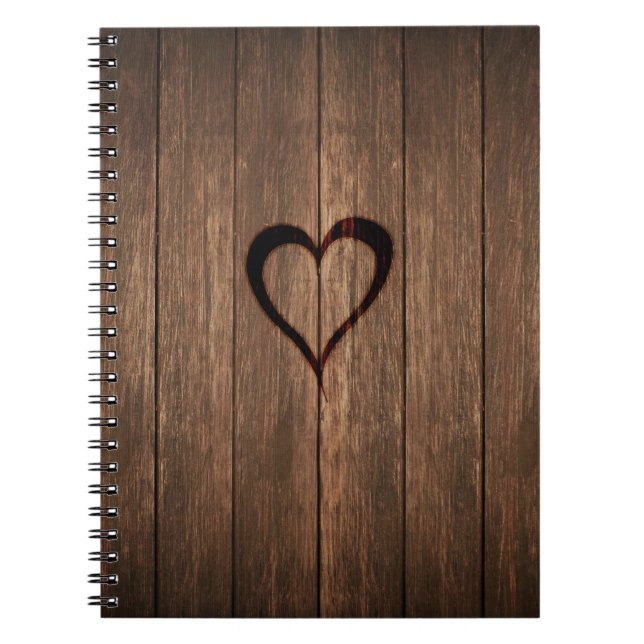 Cuaderno Impresión quemada madera rústica del corazón (Frente)