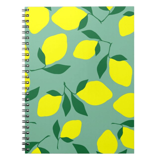 Cuaderno Impresión sencilla de fondo verde y limón. (Frente)