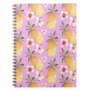 Cuaderno Impresión tropical de piña retro sobre fondo lilac
