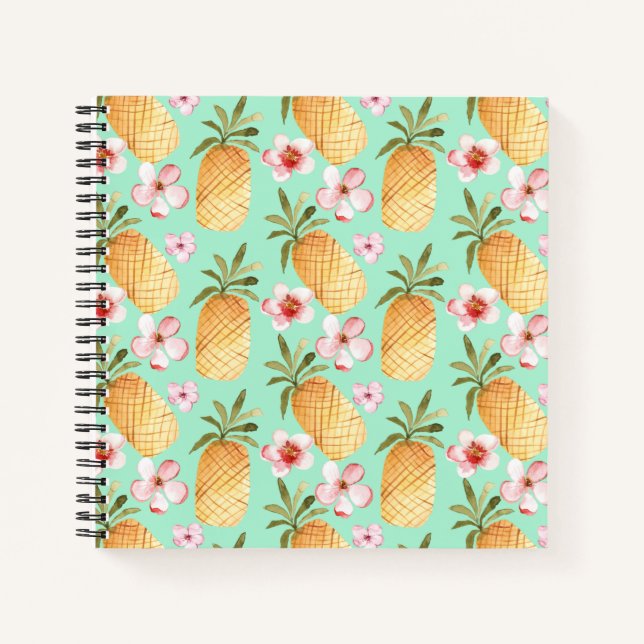 Cuaderno Impresión tropical retro sobre fondo de menta (Anverso)