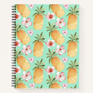 Cuaderno Impresión tropical retro sobre fondo de menta