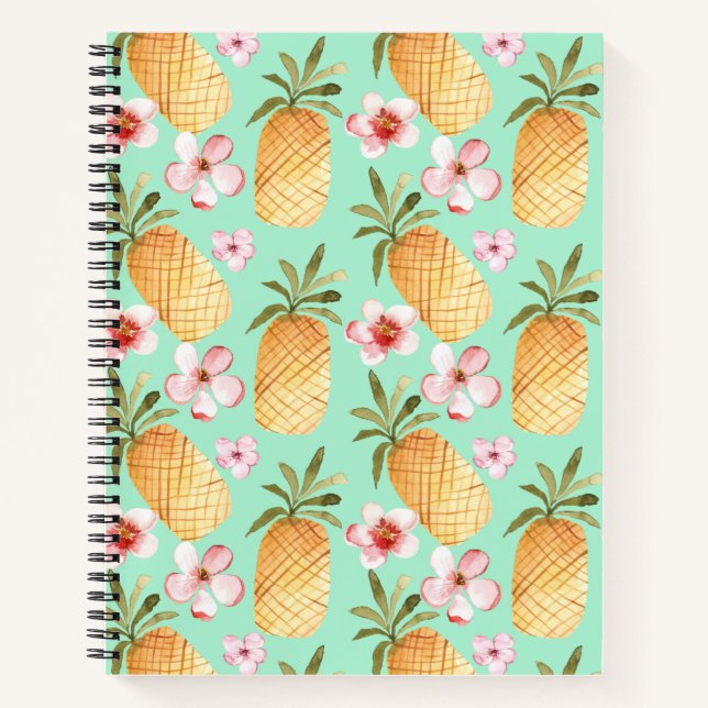 Cuaderno Impresión tropical retro sobre fondo de menta (Anverso)