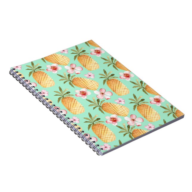Cuaderno Impresión tropical retro sobre fondo de menta (Lado Derecho)