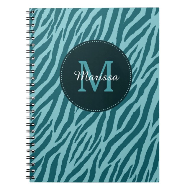 Cuaderno Impresión Verde azulada elegante de cebra con mono (Frente)