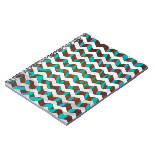 Cuaderno Impresión Verde azulada y marrón de chevron cebra