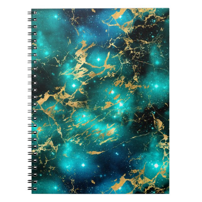 Cuaderno Impresionante acuarela Galaxia de Mármol Verde y O (Frente)