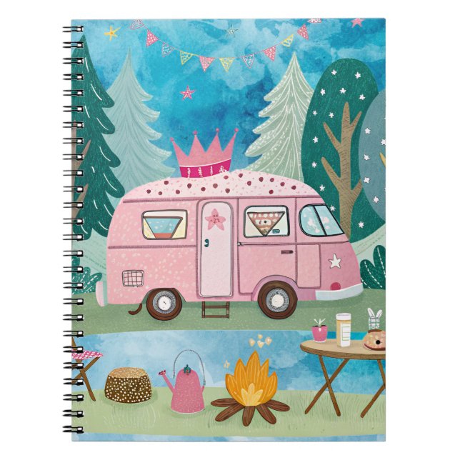 Cuaderno Impresionante escena de Van Camping de Camper Rosa (Frente)