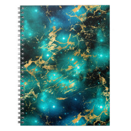 Cuaderno Impresionante galaxia de mármol verde y dorado en 