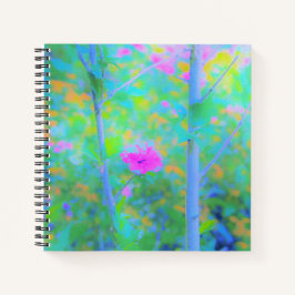 Cuaderno Impresionante paisaje azul con flor rosa