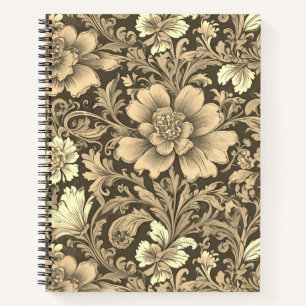 Cuaderno Impresionante patrón floral sepia vintage