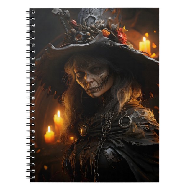 Cuaderno Impresionante retrato Guay de bruja de Halloween (Frente)