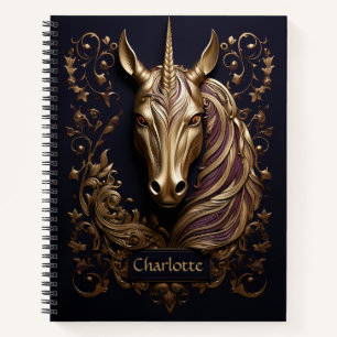 Cuaderno Impresionante unicornio de oro en 3D personalizado