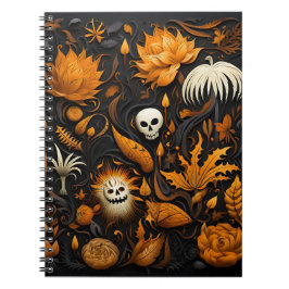 Cuaderno Impresionantes Flores De Patrón De Halloween Y Cal