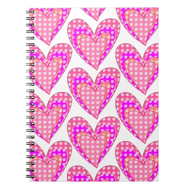 Cuaderno Impresiones De Papas De Perro Y Corazones Rosa (Frente)