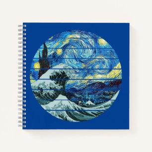 CUADERNO IMPRESIONISMO NOCHE ESTRELLADA OLA DE KANAGAWA ART