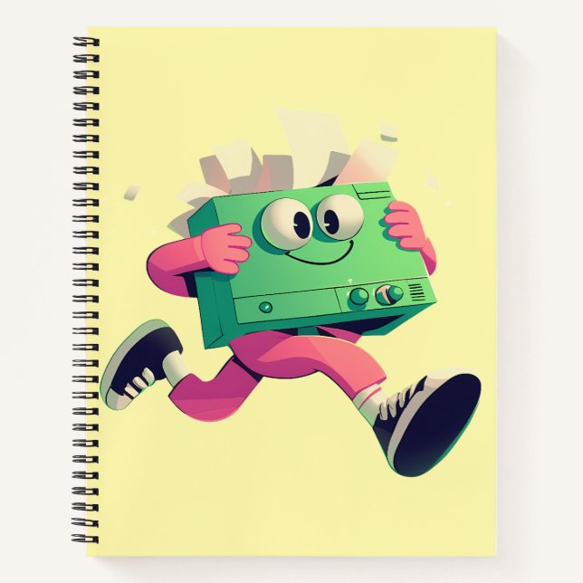 Cuaderno Impresora Corriendo con Papeles Volando – Humor Te (Anverso)