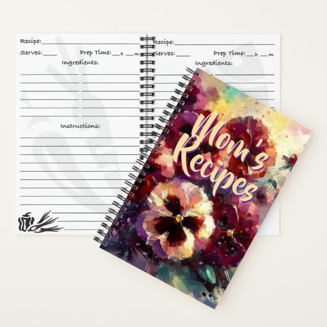 Cuaderno Impressionistic Maroon Pansies Personalized Recipe (Interior)