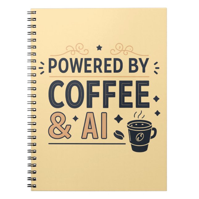 Cuaderno Impulsado por Coffee & AI Retro Tech Vector (Frente)