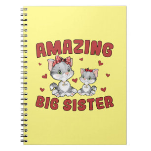 Cuaderno Increíble Hermana Mayor - Gatitos Corazones Rojos