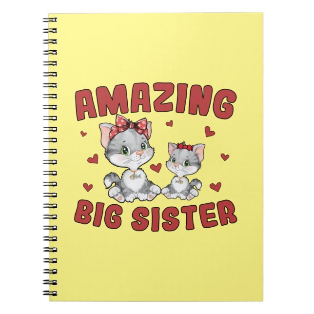Cuaderno Increíble Hermana Mayor - Gatitos Corazones Rojos (Frente)