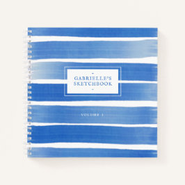 Cuaderno Indigo Blue Sketchbook Abstract Stripe Custom Name