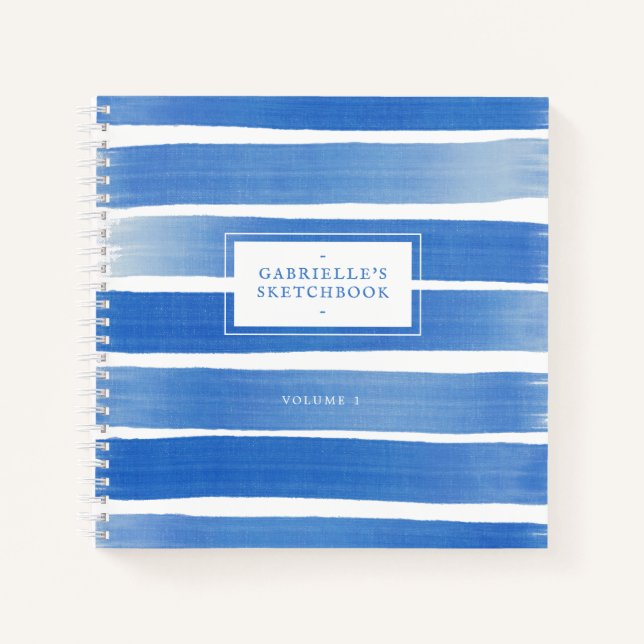 Cuaderno Indigo Blue Sketchbook Abstract Stripe Custom Name (Anverso)