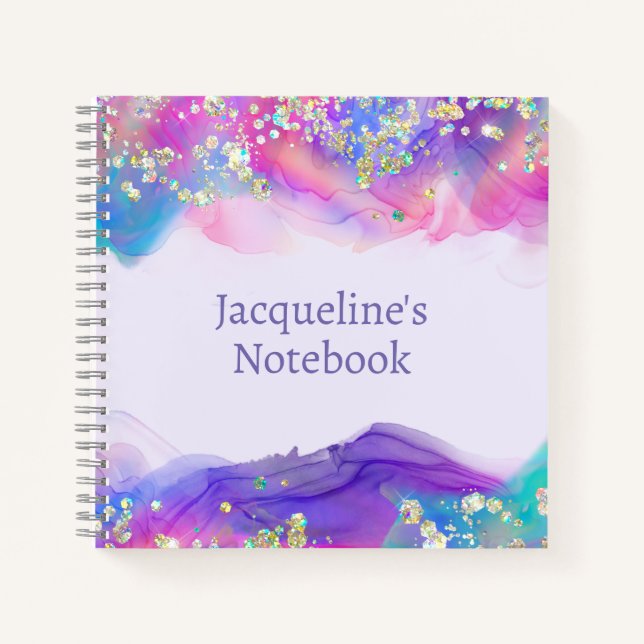 Cuaderno infantil con borde brillante turquesa y m (Anverso)
