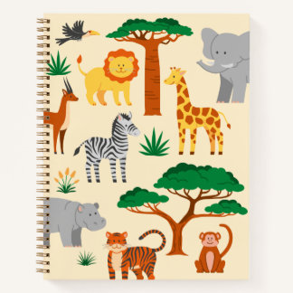 Cuaderno infantil de adorables animales de la selv