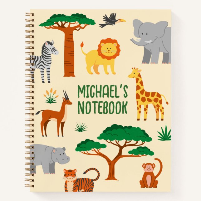 Cuaderno infantil de animales de la jungla lindos (Anverso)