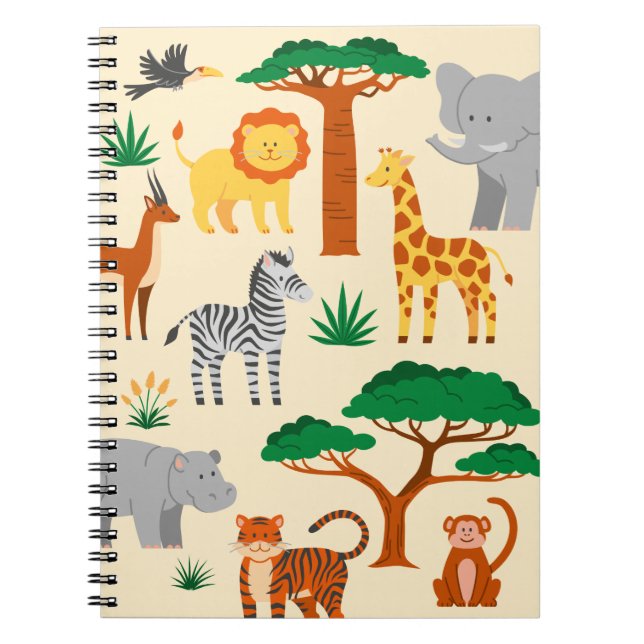 Cuaderno infantil de animales de la jungla lindos (Frente)