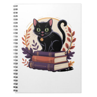 Cuaderno infantil de gato negro aficionado a la le