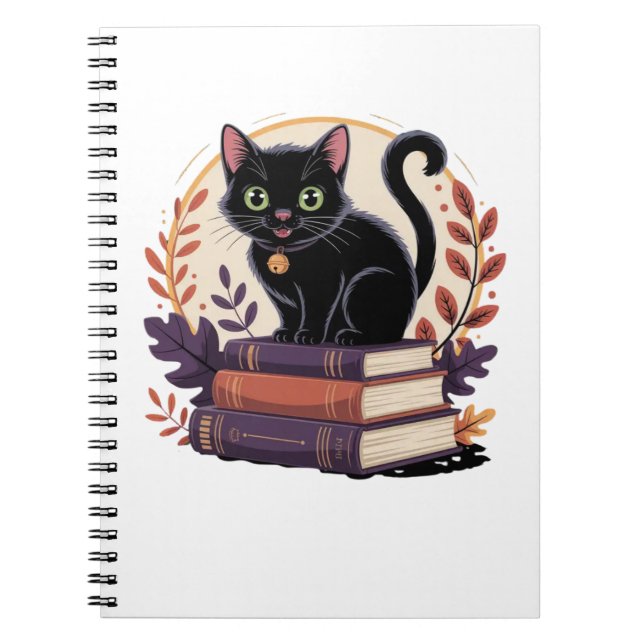 Cuaderno infantil de gato negro aficionado a la le (Frente)