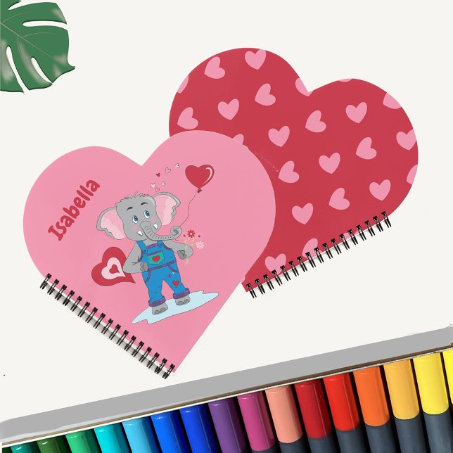 Cuaderno infantil elefante | Corazón rosa y rojo (Subido por el creador)