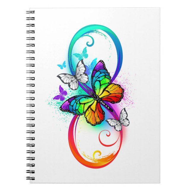 Cuaderno Infinidad brillante con la mariposa arcoiris (Frente)