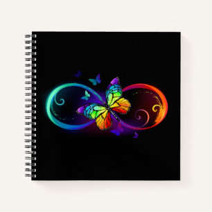 Cuaderno Infinidad vibrante con mariposa arco iris sobre ne