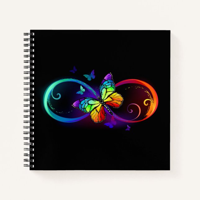Cuaderno Infinidad vibrante con mariposa arco iris sobre ne (Anverso)