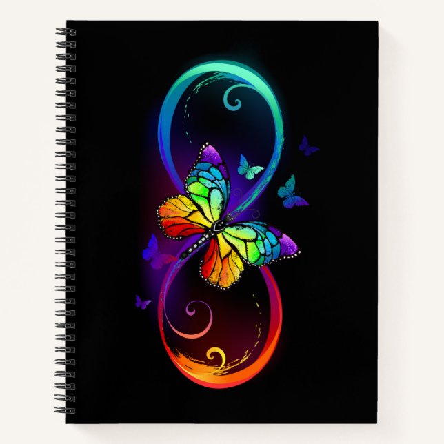 Cuaderno Infinidad vibrante con mariposa arco iris sobre ne (Anverso)